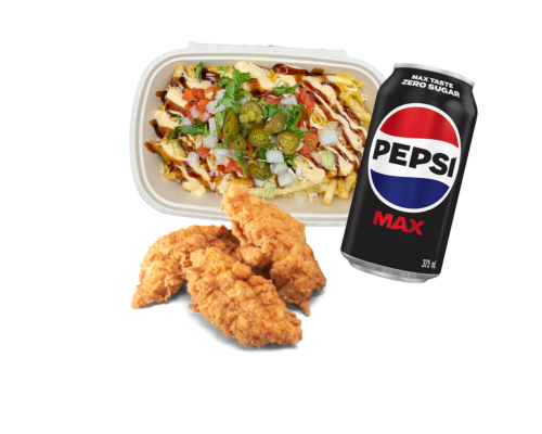 CHEESE FRIES AND 3 PIECE CHICKEN COMBO