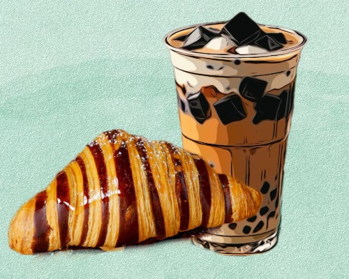 Grass jelly Milk Tea + Nutella Croissant