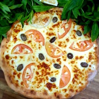 Cheese, Tomato, Olives Pizza