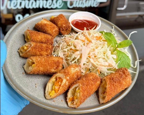 Homemade Crispy Seafood Spring Rolls With Mayo