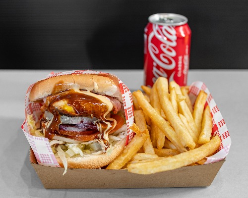 Burger chips drinks combo