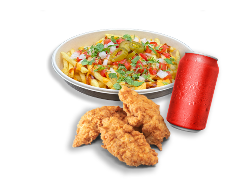 CHEESE FRIES AND 3 PIECE CHICKEN COMBO