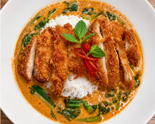 Crispy Chicken Red Curry with Spinach