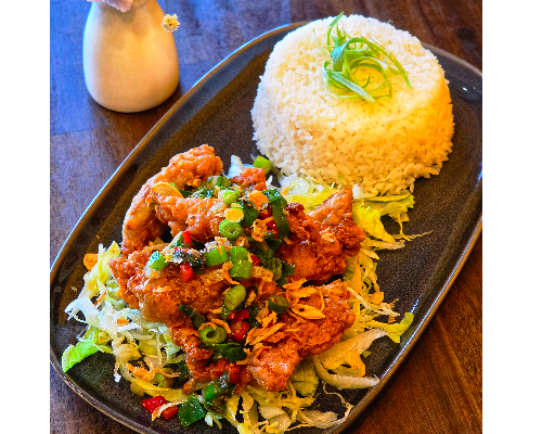 SALT & PEPPER CHICKEN ON RICE (Chilli)