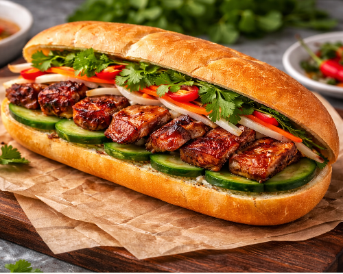 Banh Mi Grilled Pork (Vietnamese baguette sandwich grilled pork)