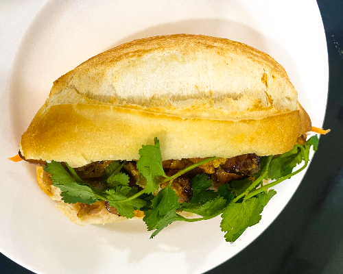Banh Mi Crispy Pork (Vietnamese baguette sandwich crispy pork)