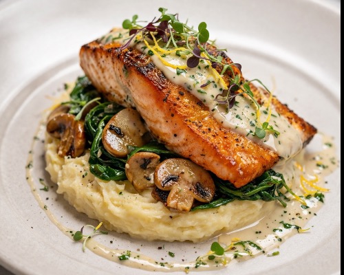 Creamy Mushroom Spinach Salmon