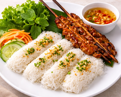 Banh Hoi grilled oork (Fine woven rice vermicelli grilled pork)