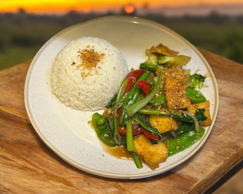 Cơm Trắng Xào Đồ Chay — Tofu with Steamed Rice