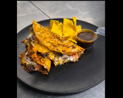 Birria Beef Brisket Tacos with Corn Chips & Dipping Sauce