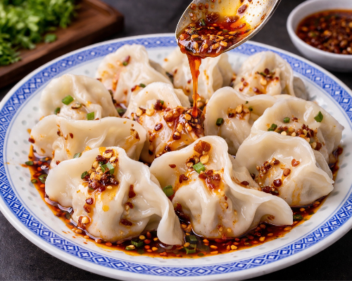 08红油猪水饺Boiled pork dumplings in chili oil(12pcs)