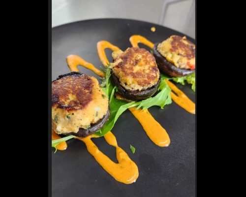 Soul Food Feature "Crab Cake stuffed Australian King Prawns, W/ seafood sauce"