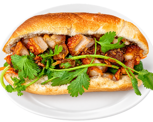 Banh Mi Crispy Pork (Vietnamese baguette sandwich crispy pork)